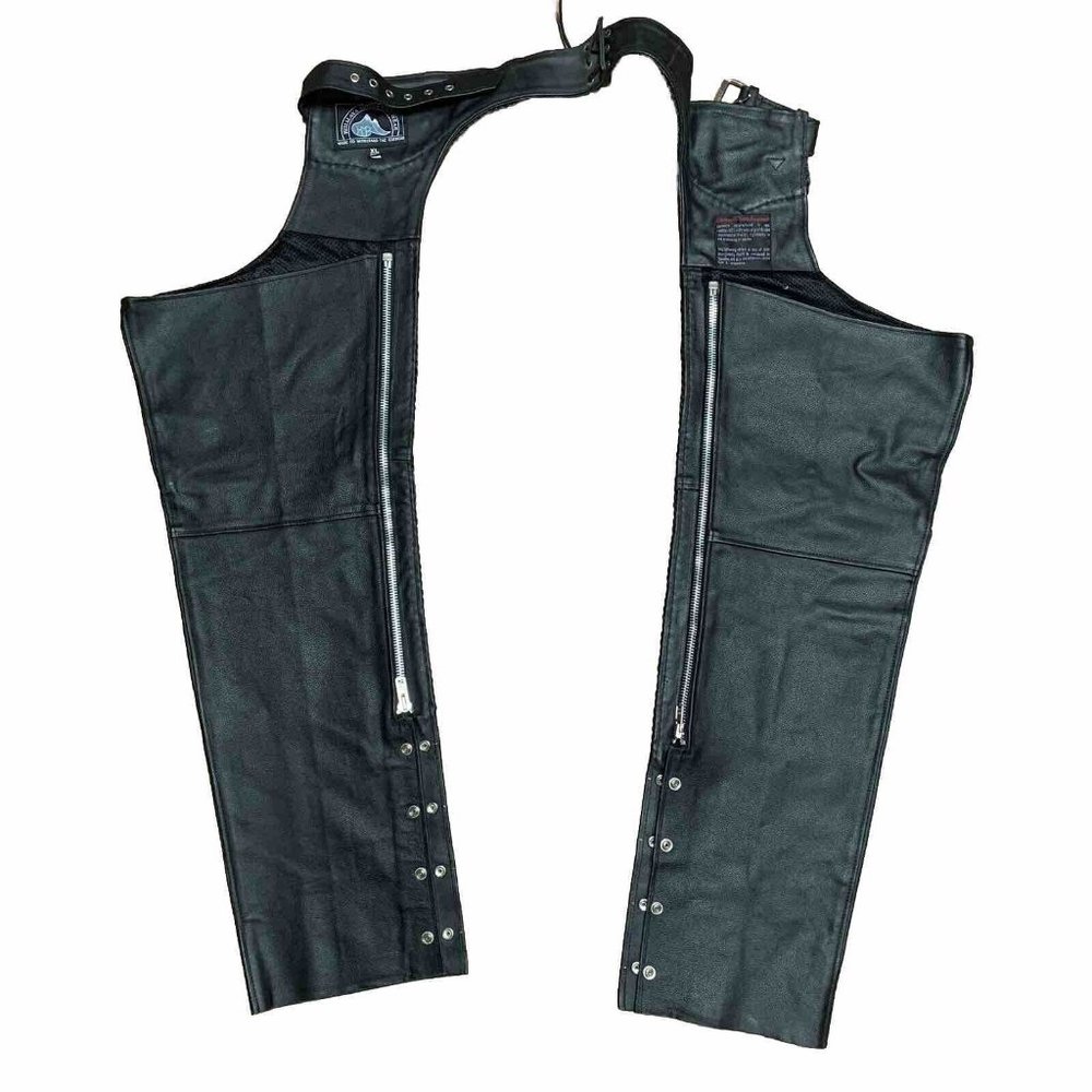 Himalaya Motor Bike Wear Black Leather Chaps XL Zipper Motorcycle Riding
